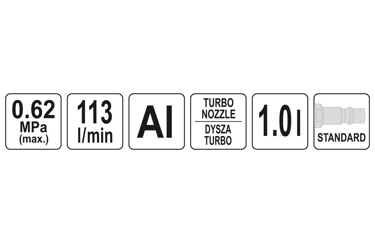 Pneumatinis valymo pistoletas 113l/min 6.2bar. 1L YT-23641 YATO