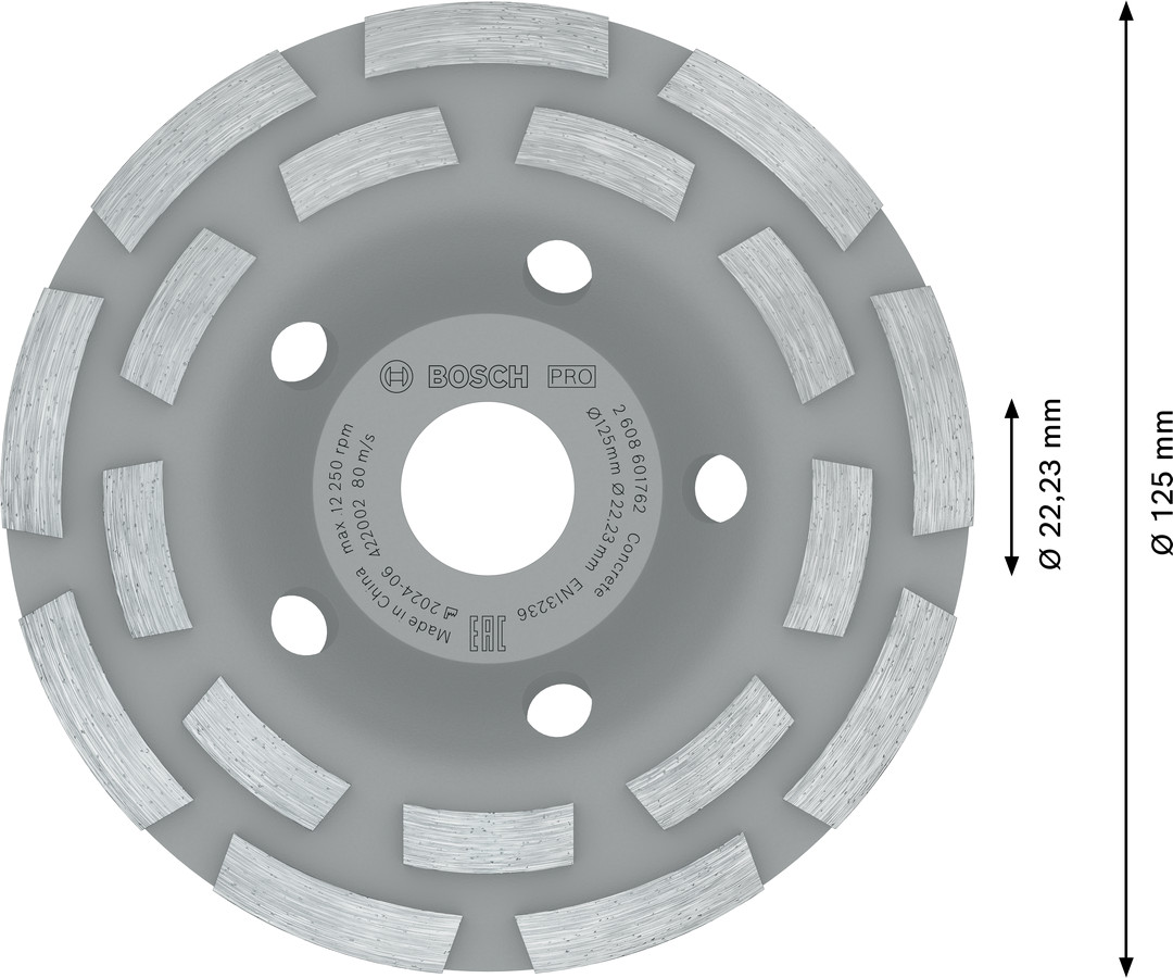 Dimanta kausveida disks 125 x 22.23 mm Concrete, Betona slīpmašīnām PRO CONCRETE KAUSVEIDA DISKS, 2608601762, BOSCH