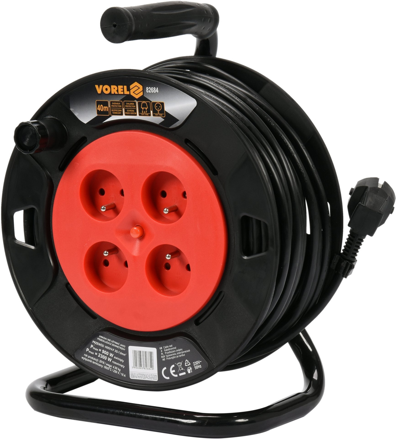 CABLE REEL 50M 4-SOCKETS 230V, 3x1,5MM2 82685 VOREL