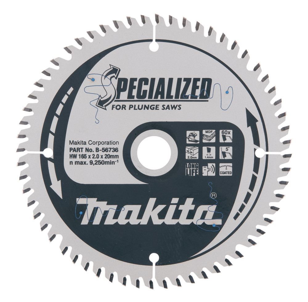 T.C.T. Zāģripa SPECIALIZED 165X2X20mm 5° T60, B-56736 MAKITA