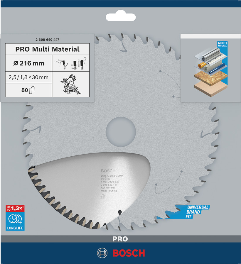 Stacionārā Ripzāģa disks 216x30x80 multi material, Paneļzāģiem PRO MULTI MATERIAL RIPZĀĢA ASMENS, 2608640447, BOSCH