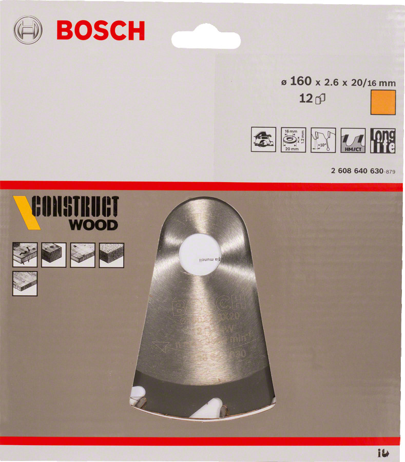 Ripzāģa disks 160x16 mm Construct Wood, Rokas ripzāģiem PRO CONSTRUCT WOOD RIPZĀĢA ASMENS, 2608640630, BOSCH