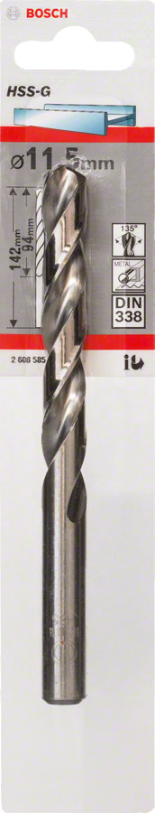 HSS-G urbji metālam 11,5mm, 1gab., Urbjmašīnām/skrūvgriežiem HSS SLĪPĒTS SPIRĀLVEIDA URBIS, 2608585939, BOSCH