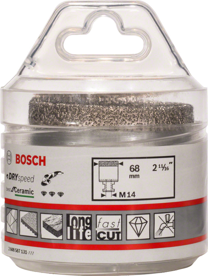 Dimanta caurumzāģis 68 mm DrySpeed Best for Ceramic, Mazām leņķa slīpmašīnām PRO CERAMIC DRY KROŅURBIS, 2608587131, BOSCH