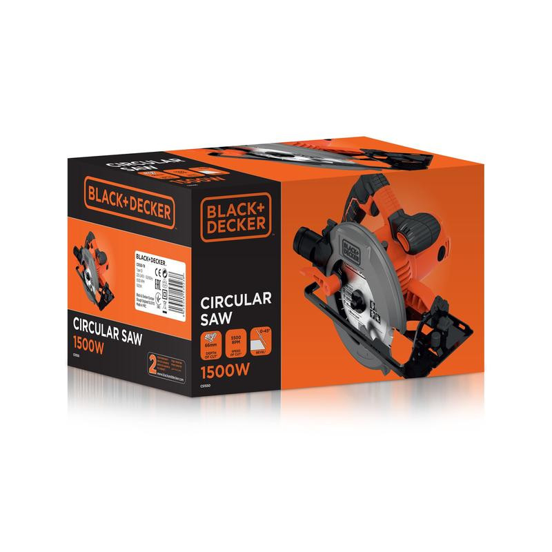 Циркулярная пила 1500 Вт, 190 мм и коробка с комплектом CS1550K-QS BLACK DECKER