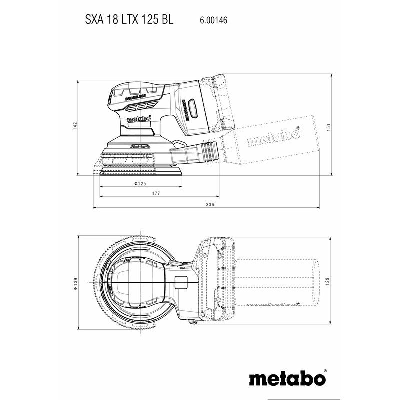 Akumuliatorinis orbitinis šlifuoklis SXA 18 LTX 125 BL, METABOX; 600146840 METABO