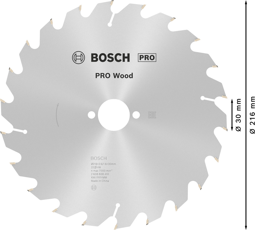 Ripzāģa disks 216x30 mm Optiline Wood Z22, Galda zāģiem PRO WOOD RIPZĀĢA ASMENS, 2608838410, BOSCH