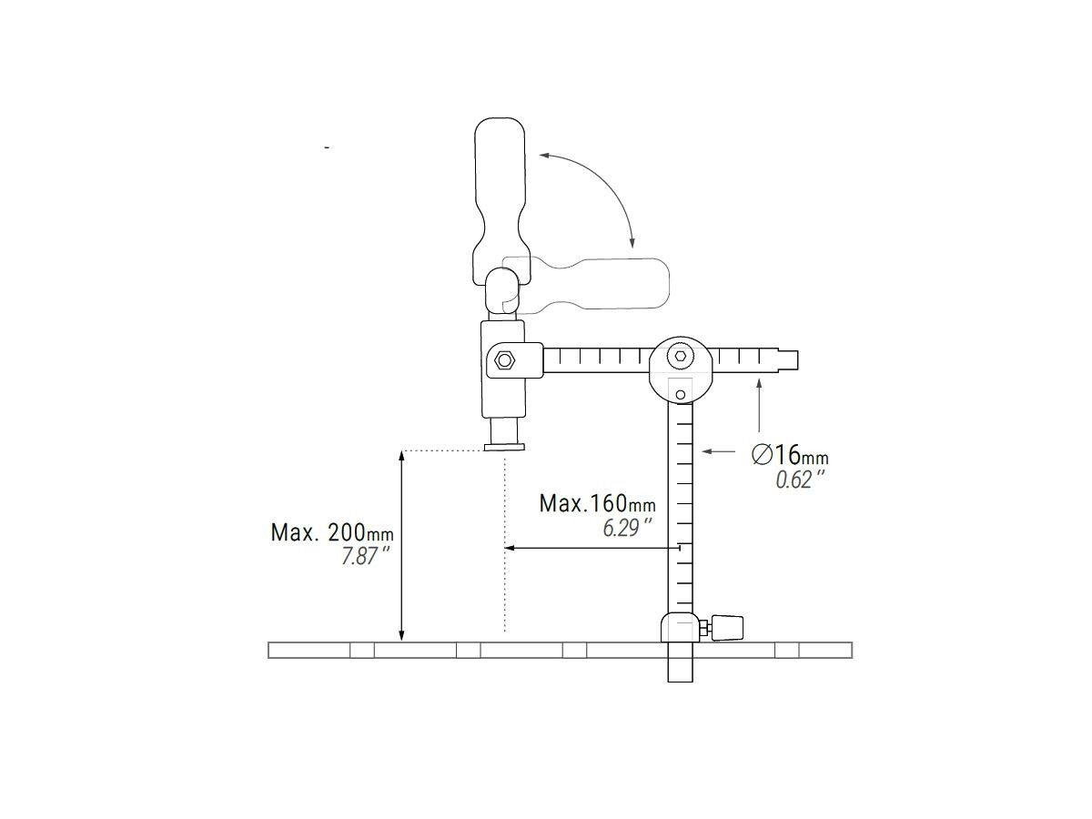 Suvirinimo stalo gnybtas TCP Ø16mm 200x160mm PI19100 PIHER