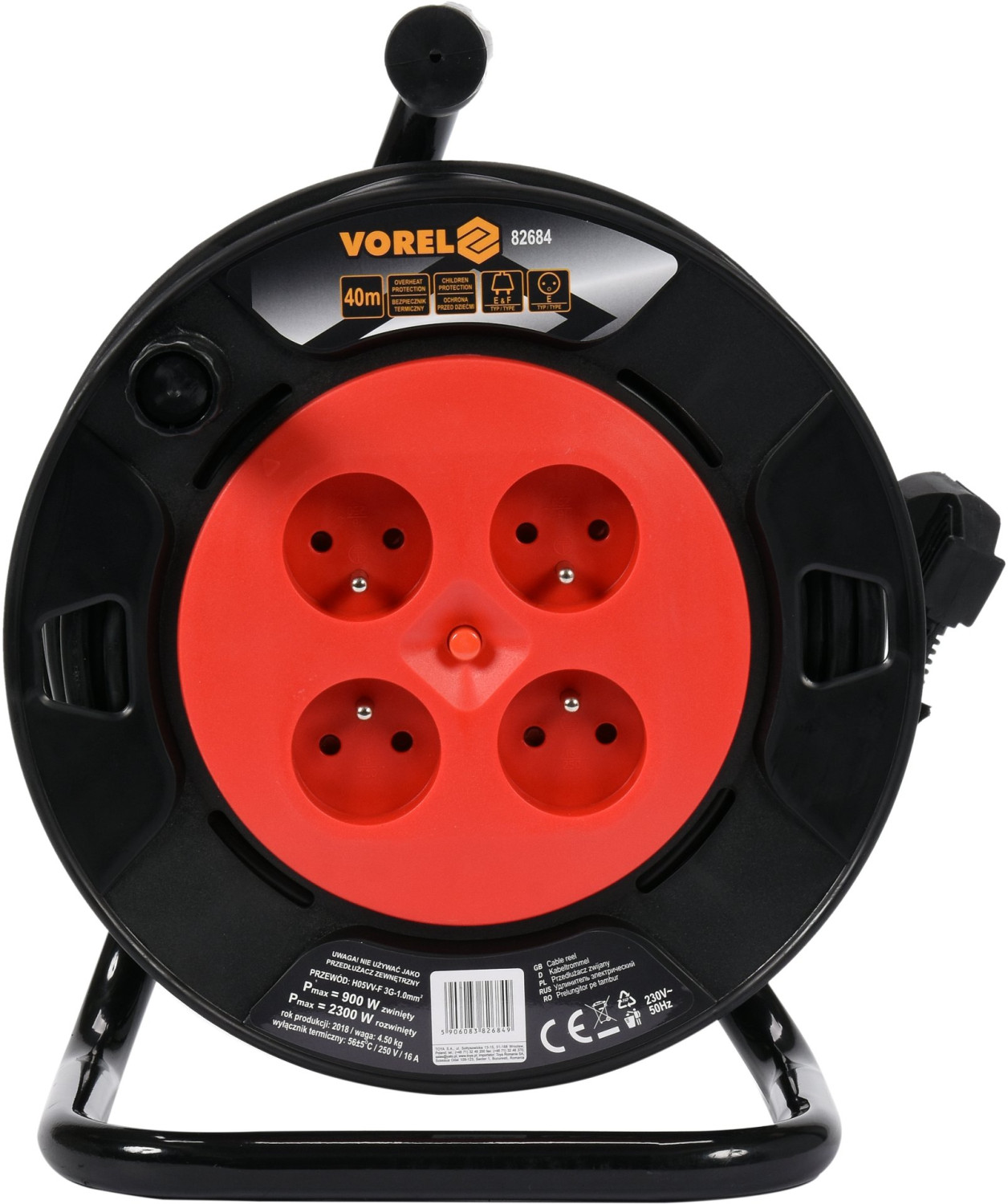 CABLE REEL 50M 4-SOCKETS 230V, 3x1,5MM2 82685 VOREL