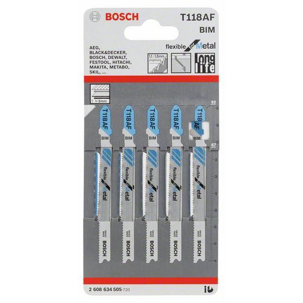 5 figūrzāģa asmeņi T 118 AF, JIGSAW BLADE T 118 AF "FLEXIBLE FOR METAL", 2608634505 BOSCH