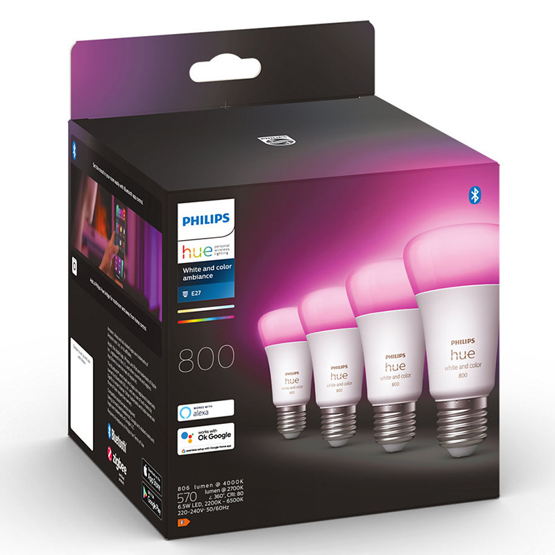 Philips Hue išmaniųjų lempučių rinkinys E27 6,5W RGBW BT 4 vnt.