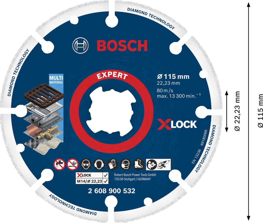 X-LOCK Dimanta disks Metalālam 115mm, Mazām leņķa slīpmašīnām EXPERT DIAMOND METAL WHEEL GRIEZĒJDISKS, 2608900532, BOSCH