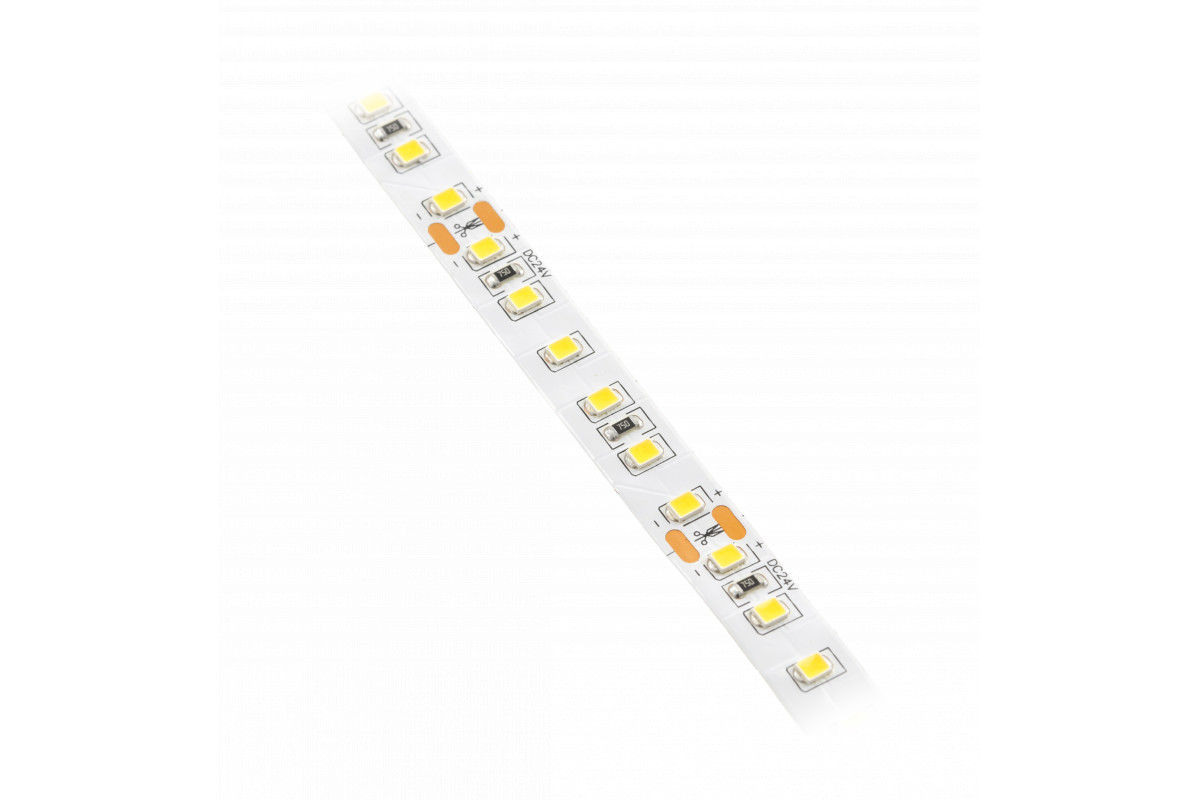 LED lente 24V 2835, 600 LED, 5m Rullis, 15,6W/M, 1350lm/M, 24V, 120LED/M, 3200K Silti Balta, IP20, Cut 5cm LD-2835-24V-600-20-CB GTV