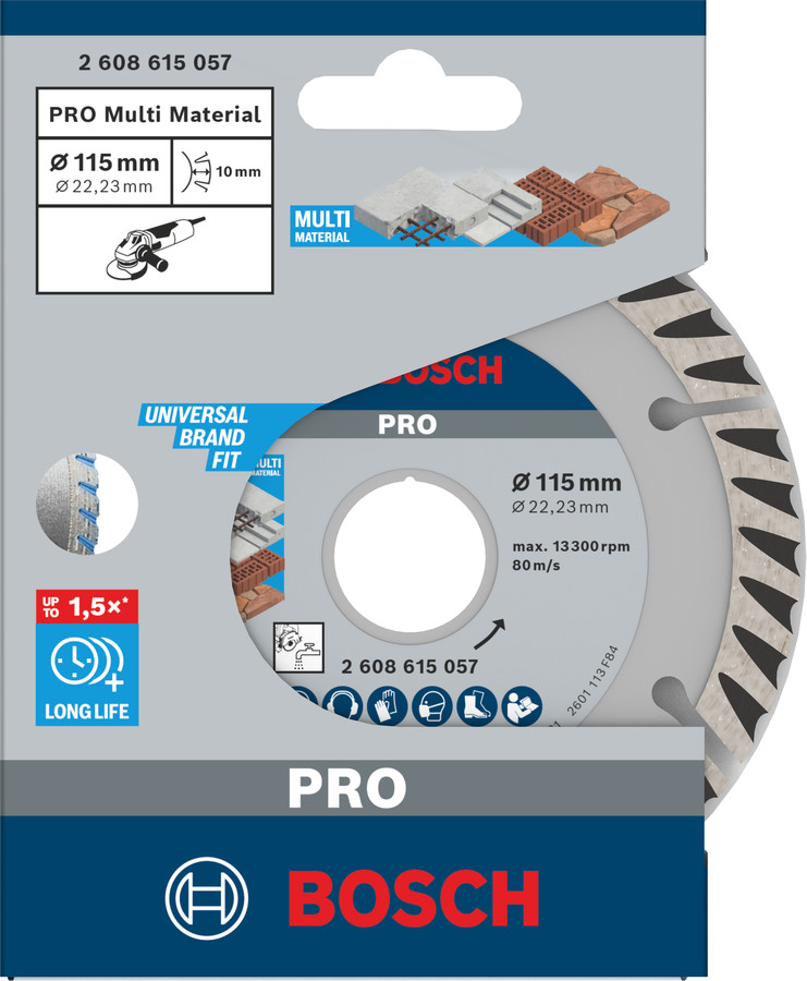 Dimanta grieš. disks * Universal 115x22.23 mm, Mazām leņķa slīpmašīnām PRO MULTI MATERIAL DIMANTA GRIEZĒJDISKS, 2608615057, BOSCH