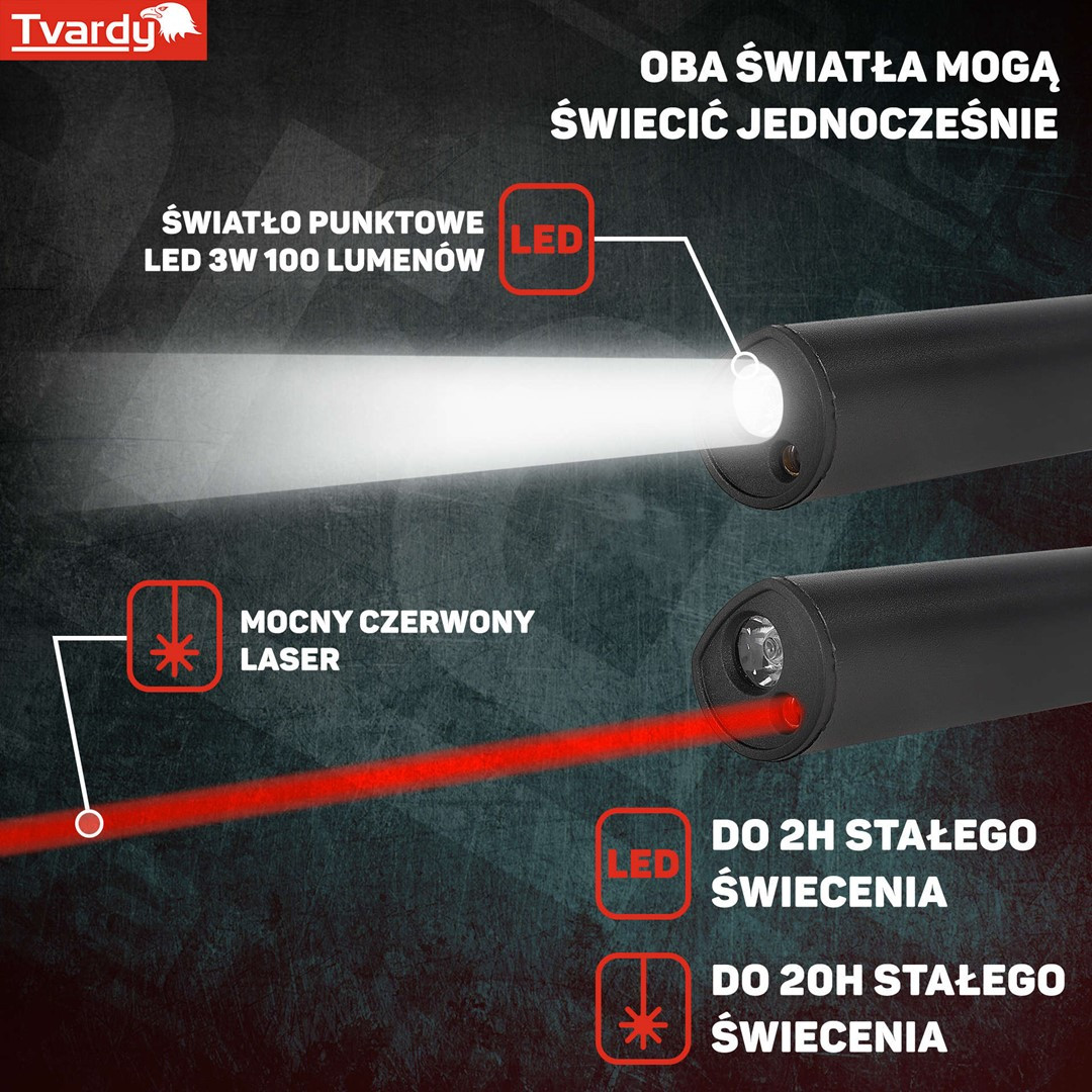 Darbnīcas lampa ar magnētu, LED COB 5W + 3W UV lāzeru, 800mAh, 400lm, IP44, T00952, TVARDY