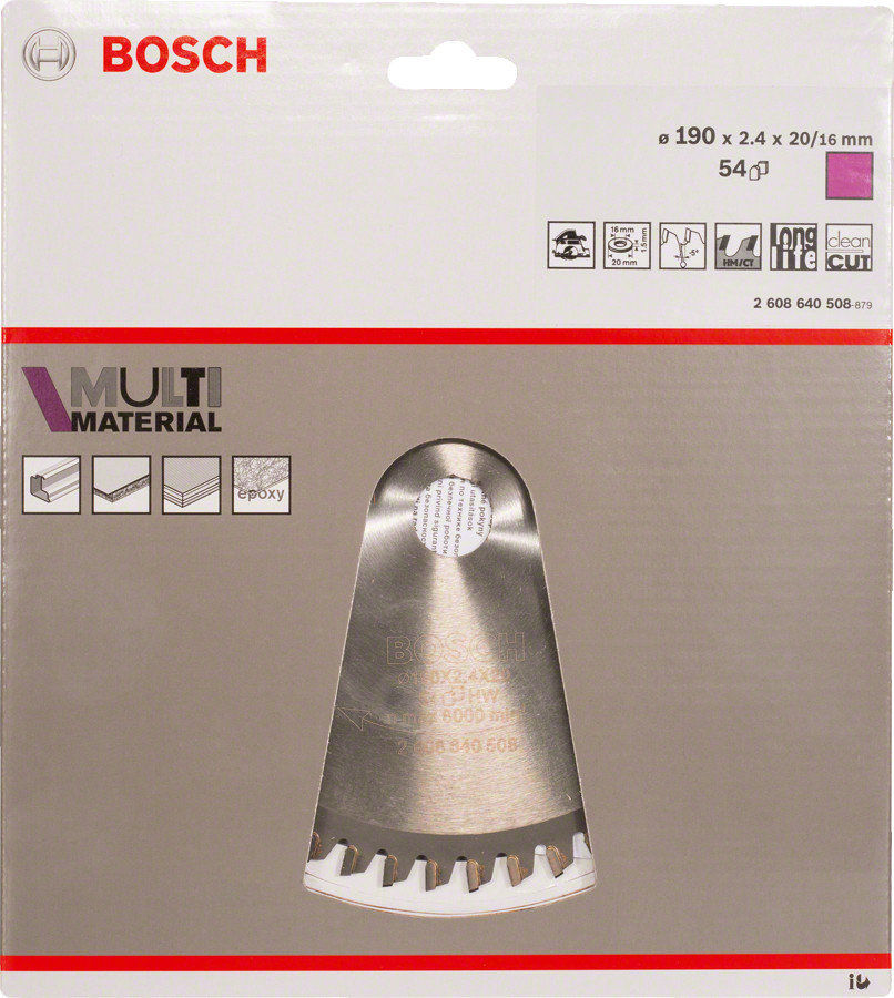 Ripzāģa disks 190x20mm Multi material, Rokas ripzāģiem PRO MULTI MATERIAL RIPZĀĢA ASMENS, 2608640508, BOSCH