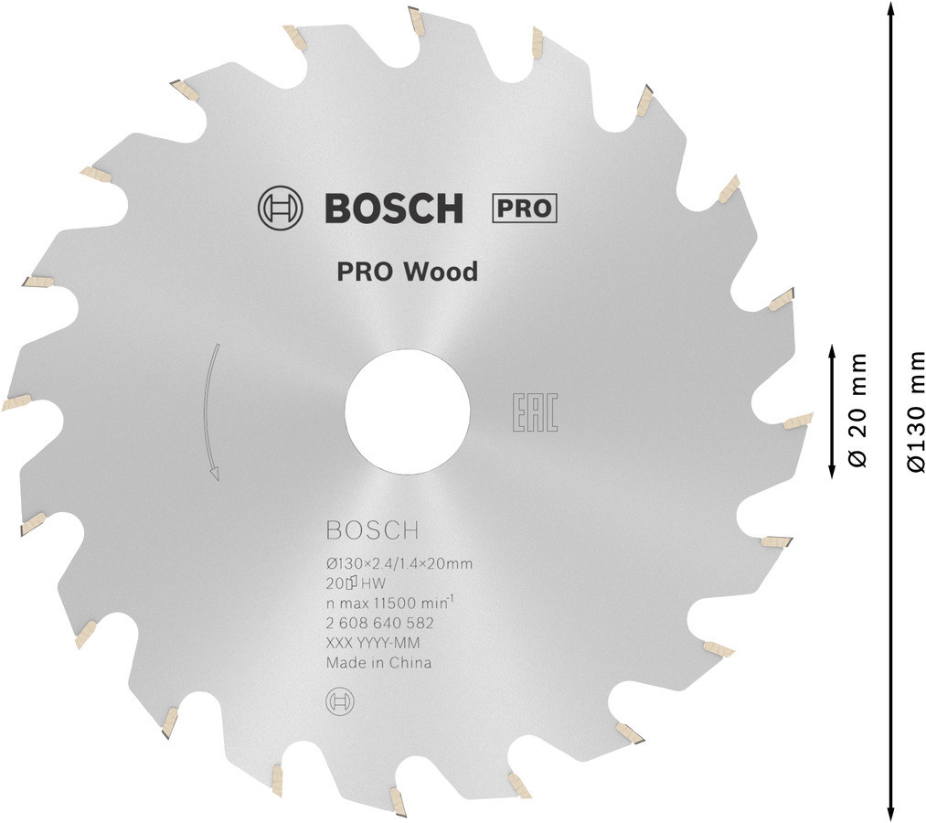 Ripzāģa disks 130x16mm Optiline Wood, Rokas ripzāģiem PRO WOOD RIPZĀĢA ASMENS, 2608640582, BOSCH