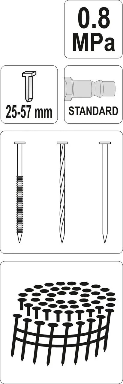 Suruõhu naelapüstol rullikassetiga 25-57mm YT-09212 YATO