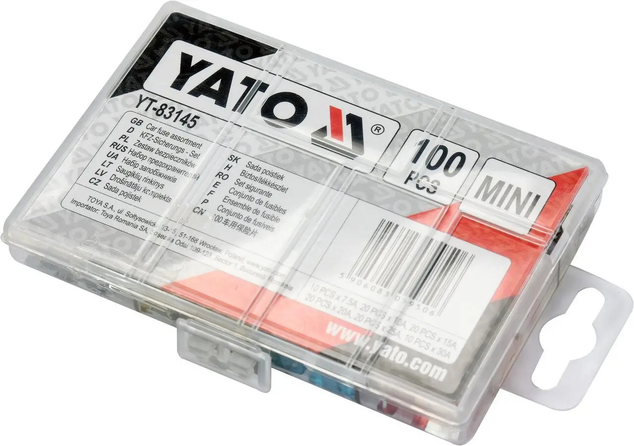 Car Fuse Assortment 100 Pcs Mini Low Pro YT-83145 YATO