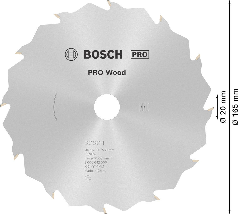 Ripāģa disks 165x20/16mm Speedline Wood 18, Rokas ripzāģiem PRO WOOD RIPZĀĢA ASMENS, 2608642600, BOSCH