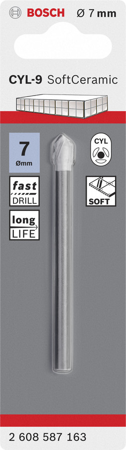 Flīžu urbis CYL-9 Ceramic 7x80 mm, 1 gab., Urbjmašīnām/skrūvgriežiem, triecienurbjmašīnām/triecienskrūvgriežiem CYL-9 SOFTCERAMIC FLĪŽU URBIS, 2608587163, BOSCH