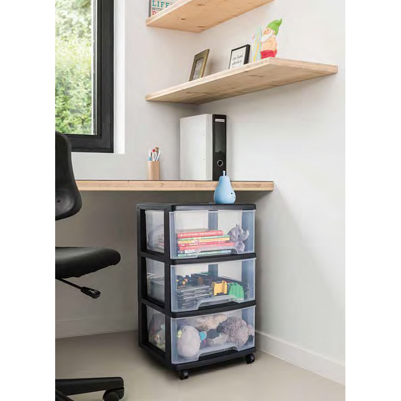 Atvilkltņu sistēma ar 3 atvilktnēm 20L Drawer System 37x39x61cm melna/caurspīdīga 0806772146 CURVER