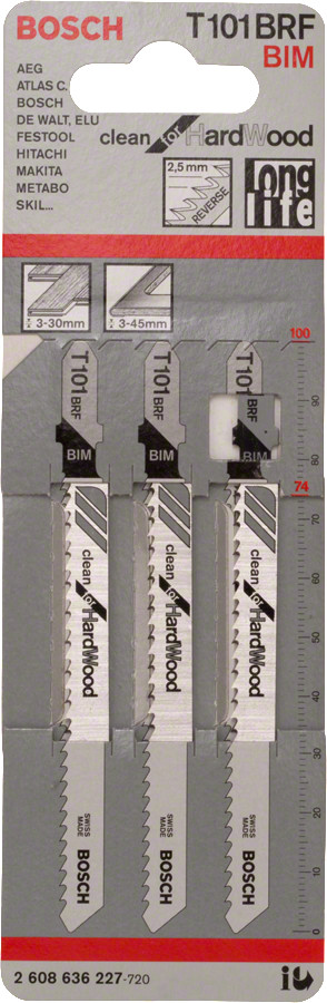 3 figūrzāģa asmeņi Bimet. T 101 BRF, Figūrzāģiem PRO HARDWOOD CLEAN REVERSE T101BRF FIGŪRZĀĢA ASMENS, 2608636227, BOSCH