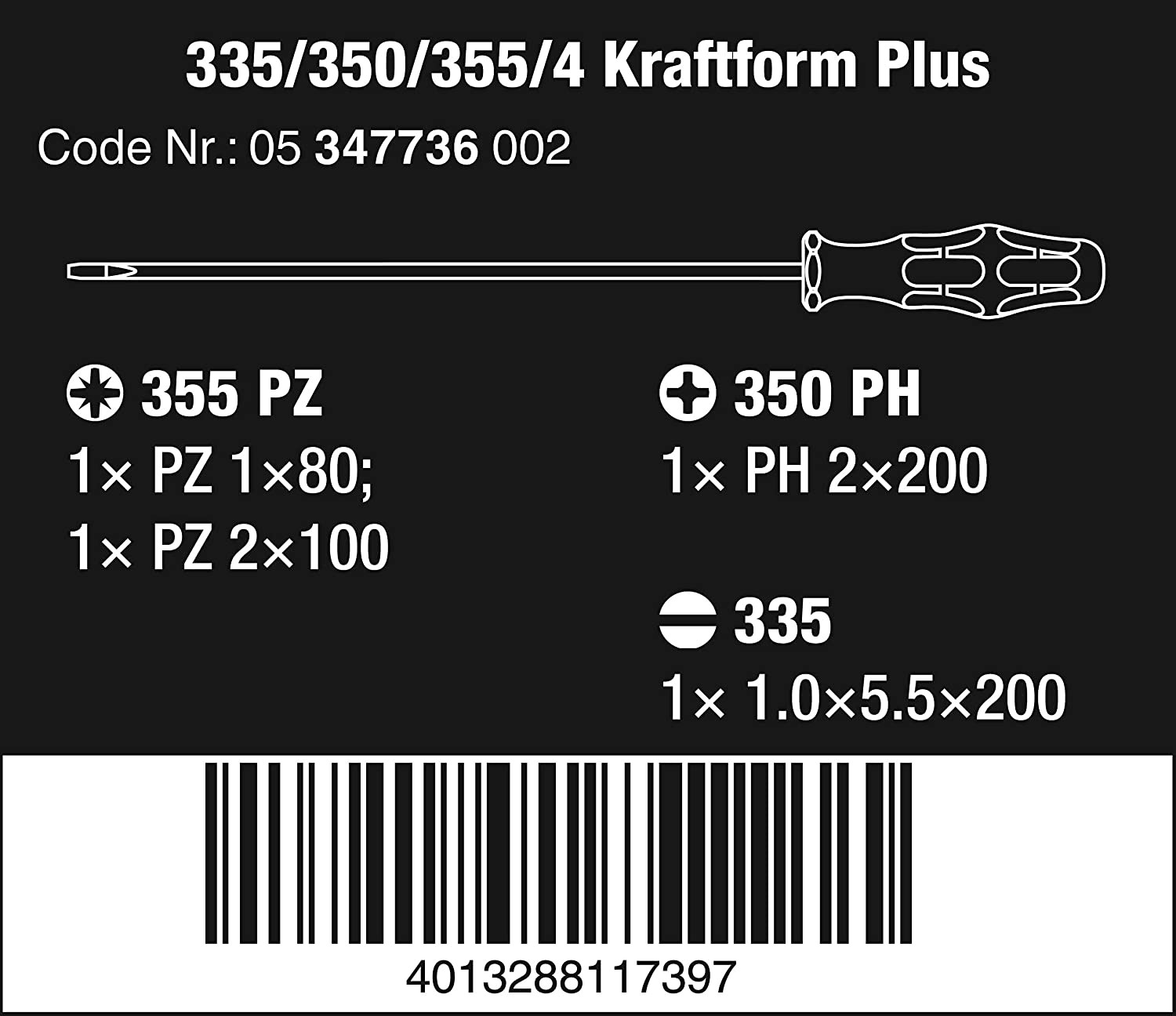 Kruvikeerajate komplekt 4 tk. 200mm 05347736002 WERA