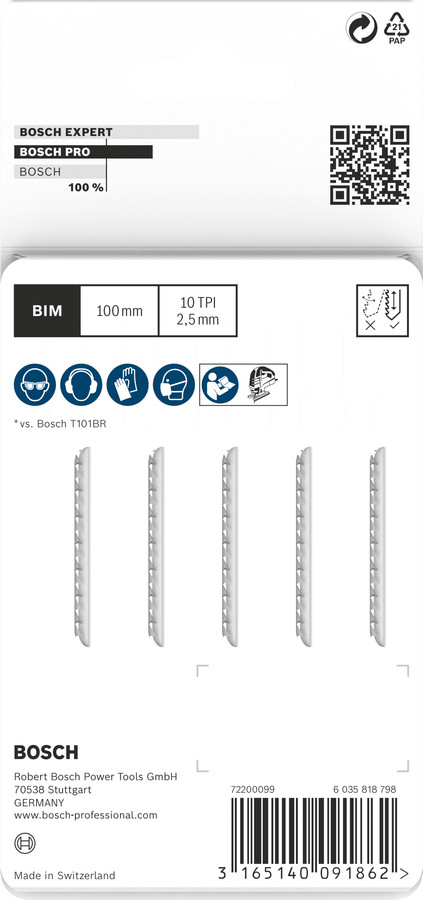 3 figūrzāģa asmeņi Bimet. T 101 BRF, Figūrzāģiem PRO HARDWOOD CLEAN REVERSE T101BRF FIGŪRZĀĢA ASMENS, 2608636227, BOSCH