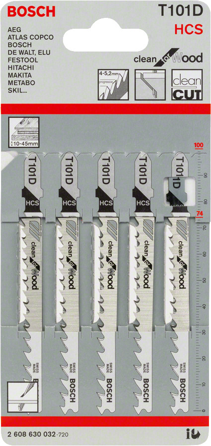 5 figūrzāģa asmeņi T 101 D, Figūrzāģiem FIGŪRZĀĢA ASMENS T 101 D CLEAN FOR WOOD, 2608630032, BOSCH