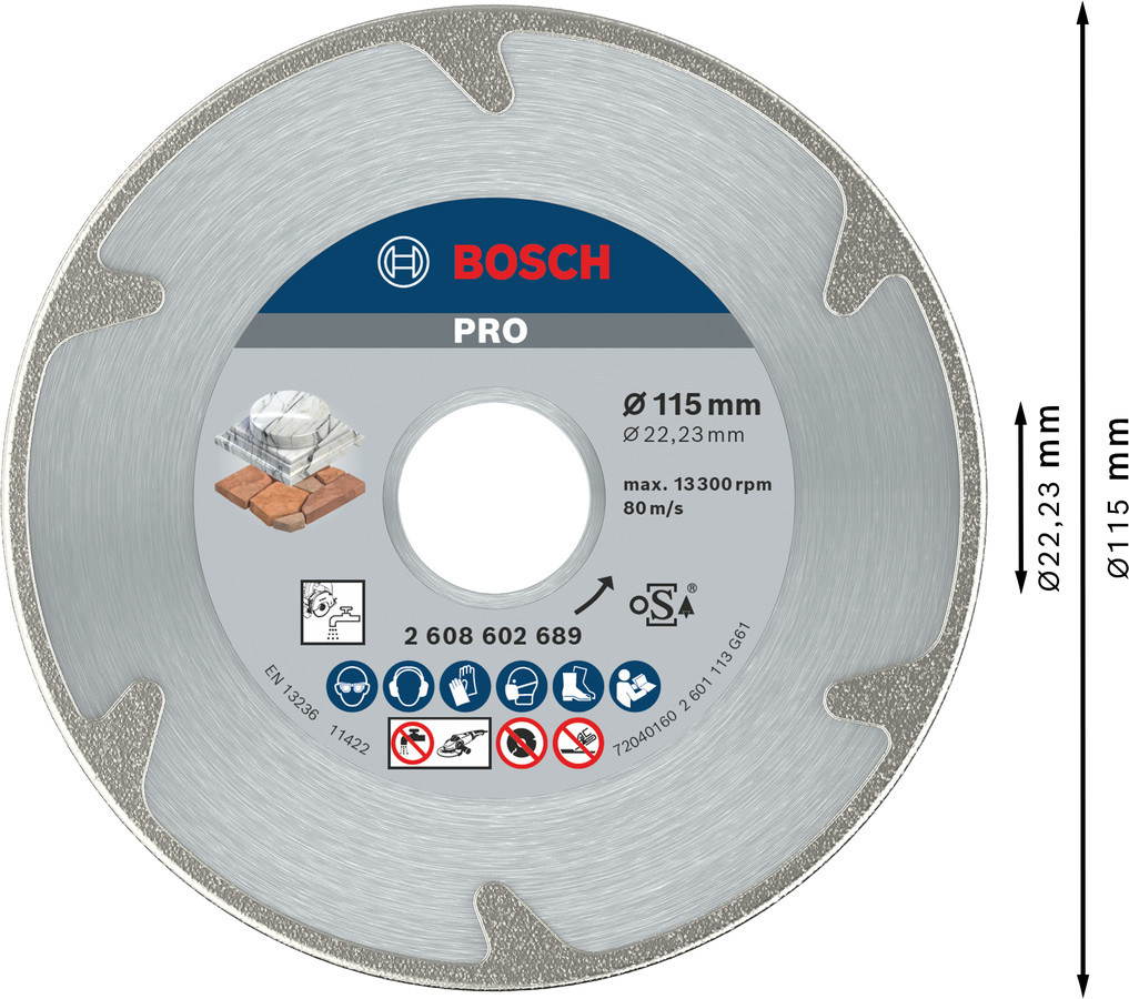 Dimanta grieš. disks *** Marmoram 115mm;22,23mm, Mazām leņķa slīpmašīnām PRO MARBLE DIMANTA GRIEZĒJDISKS, 2608602689, BOSCH