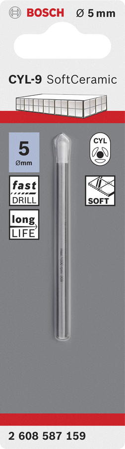 Flīžu urbis CYL-9 Ceramic 5x70 mm, 1 gab., Urbjmašīnām/skrūvgriežiem, triecienurbjmašīnām/triecienskrūvgriežiem CYL-9 SOFTCERAMIC FLĪŽU URBIS, 2608587159, BOSCH