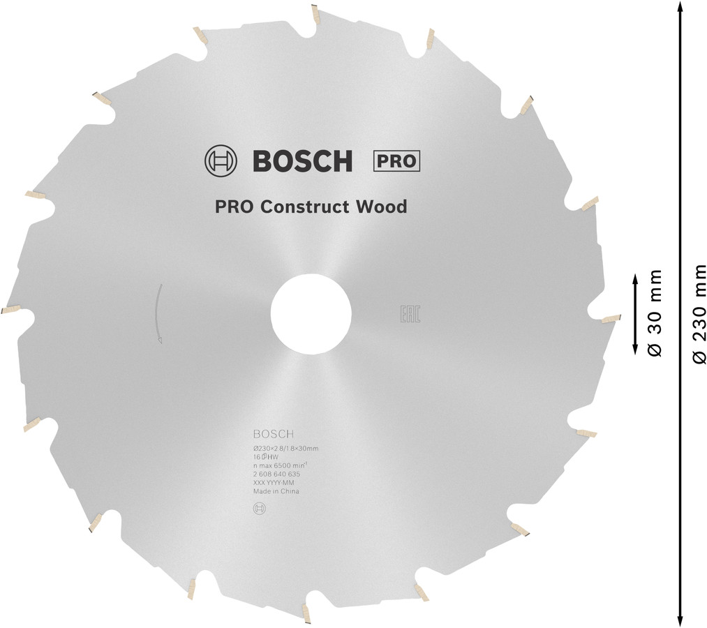 Ripzāģa disks  230x30 mm Construct Wood, Rokas ripzāģiem PRO CONSTRUCT WOOD RIPZĀĢA ASMENS, 2608640635, BOSCH