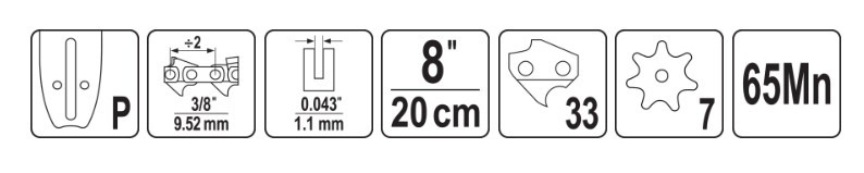 Шина для бензопил 3/8" 8" 33 0.043" P YT-84915 YATO