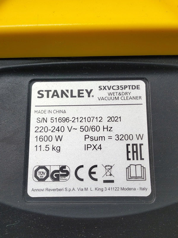 Putekļu sūcējs 1600W, 35L, ST-SXVC35PTDE STANLEY