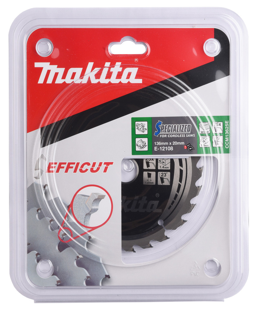 T.C.T. Zāģripa kokam 136X1.4X20mm 23° T25 EFFICUT, E-12108 MAKITA