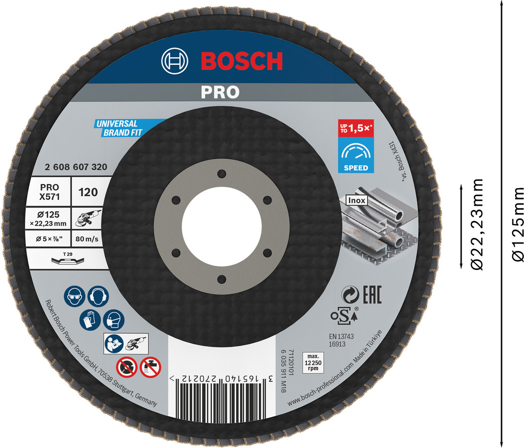 Mazām leņķa slīpmašīnām PRO X571 VĒDEKĻVEIDA DISKS, 2608607320 BOSCH