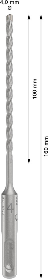 Triecienurbis SDS plus-5X 4x100x160, mm 1 gab., Perforatora urbjiem PRO SDS PLUS-5X TRIECIENURBIS PERFORATORIEM, 2608836605, BOSCH