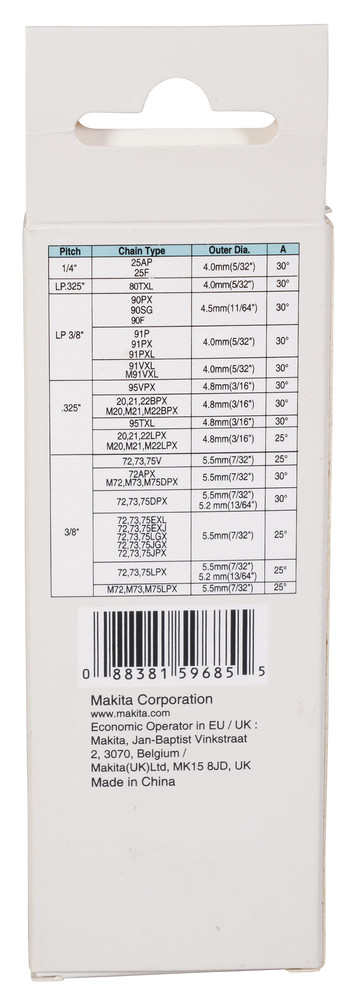 Asināšanas leņķa plāksnes un dimanta apaļās vīles komplekts, 4mm, D-75611 MAKITA