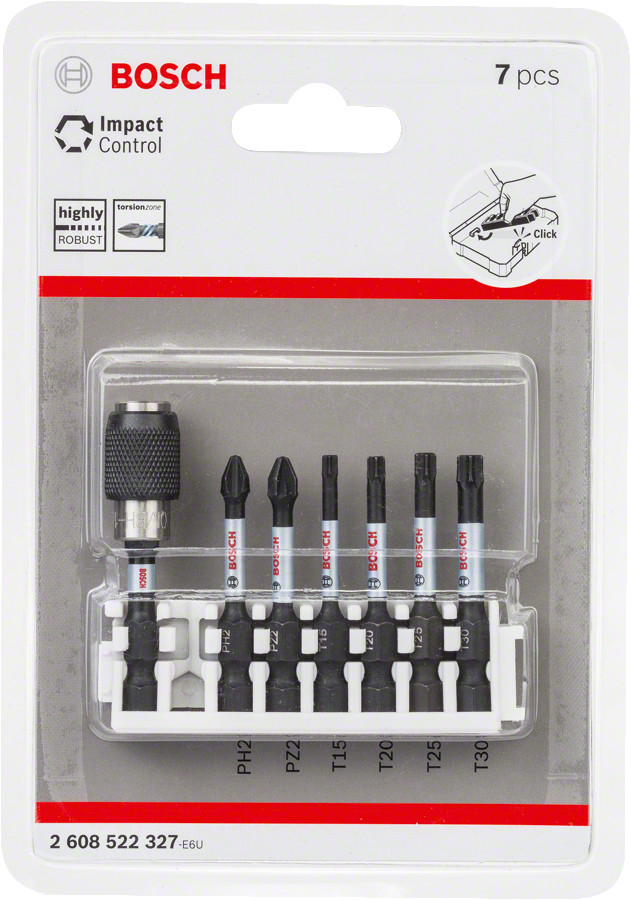 7 daļīgs uzgaļu komplekts L=50mm, Impact Control, Tiecienskrūvgriežiem, akumulatoru skrūvgriežiem PRO IMPACT SKRŪVGRIEŽA UZGAĻU KOMPLEKTS, 2608522327, BOSCH
