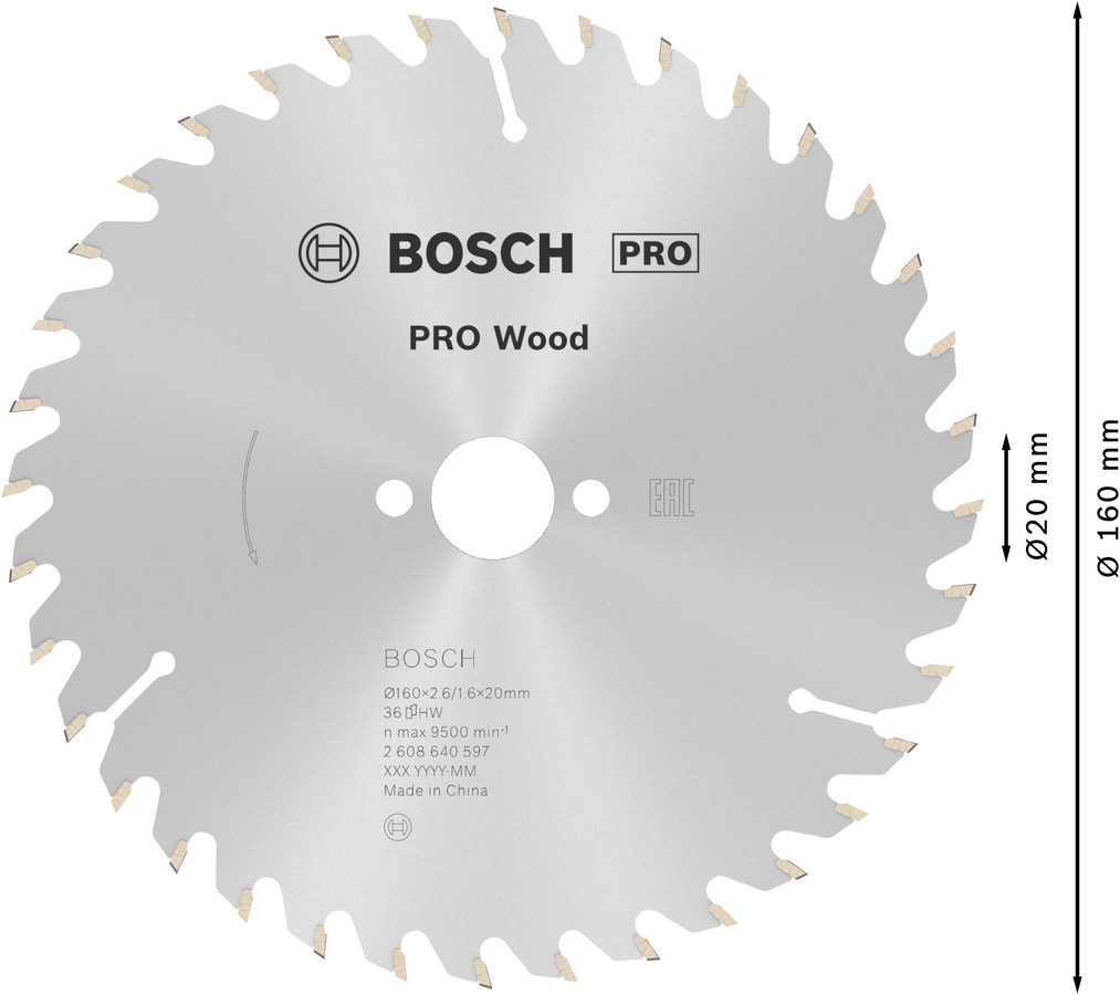 Ripzāģa disks 160x20/16mm Optiline Wood, Rokas ripzāģiem PRO WOOD RIPZĀĢA ASMENS, 2608640597, BOSCH