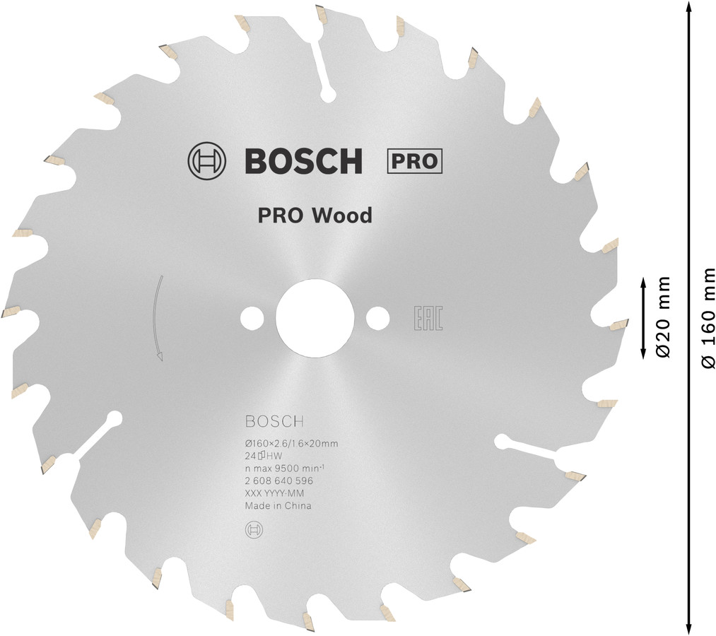 Ripzāģa disks 160x20/16mm Optiline Wood, Rokas ripzāģiem PRO WOOD RIPZĀĢA ASMENS, 2608640596, BOSCH