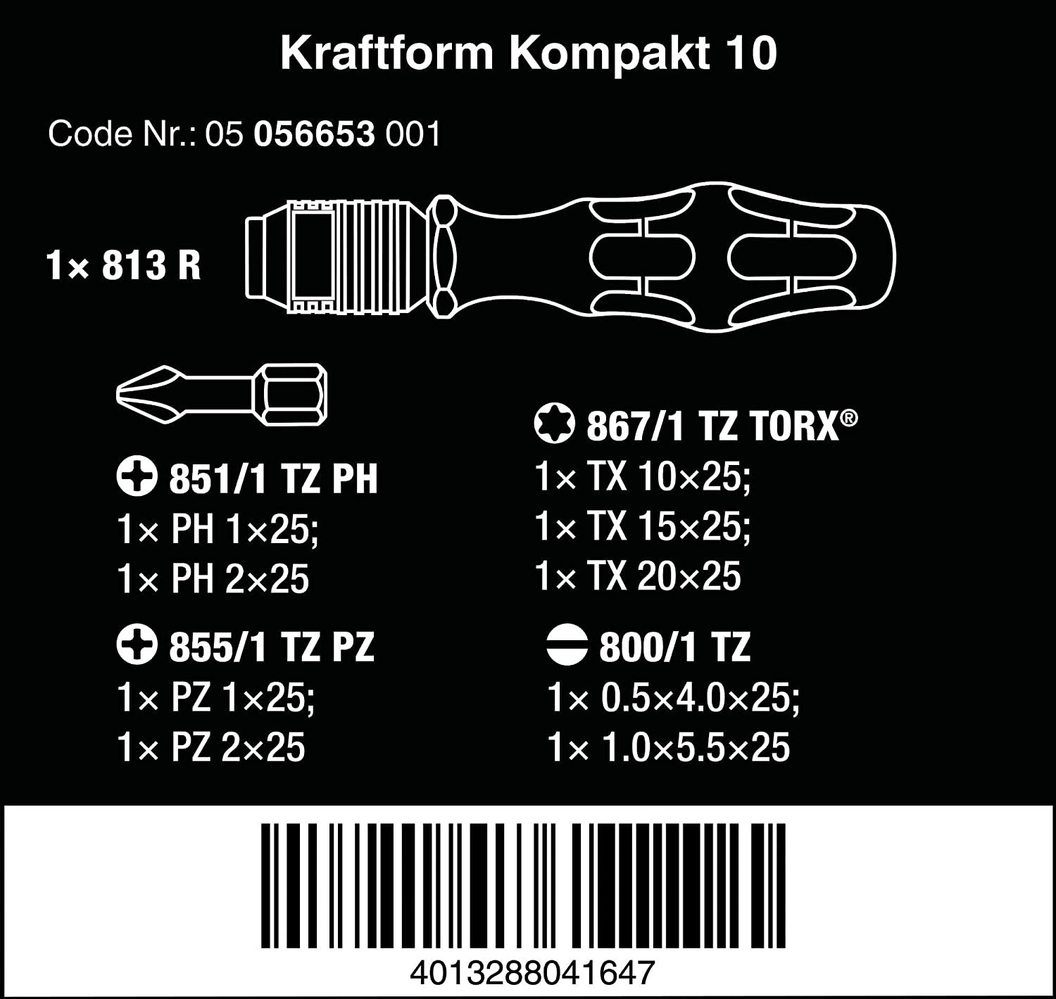 Набор насадок с ручкой Kraftform Compact 10 (12 шт.) 05056653001 WERA