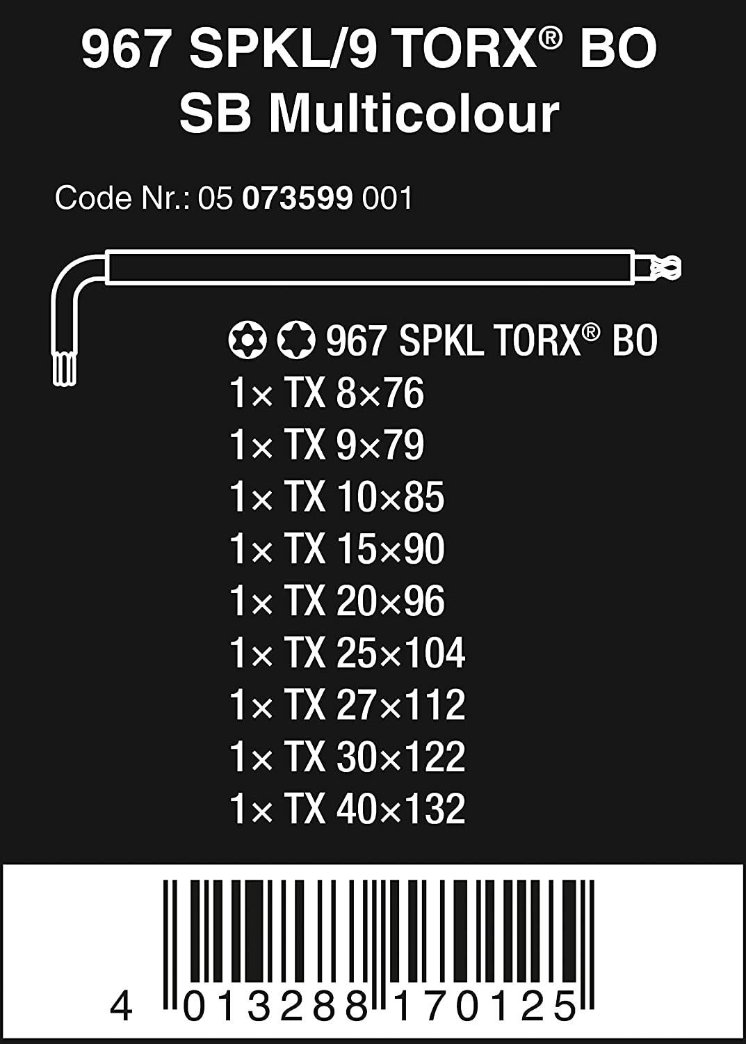 Žvaigždžių raktų rinkinys TORX T8 - T40 (9vnt.) WERA