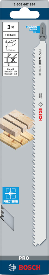 3 figūrzāģa asmeņi T 1044 DP, Figūrzāģiem PRO WOOD PRECISE T1044DP FIGŪRZĀĢA ASMENS, 2608667394, BOSCH