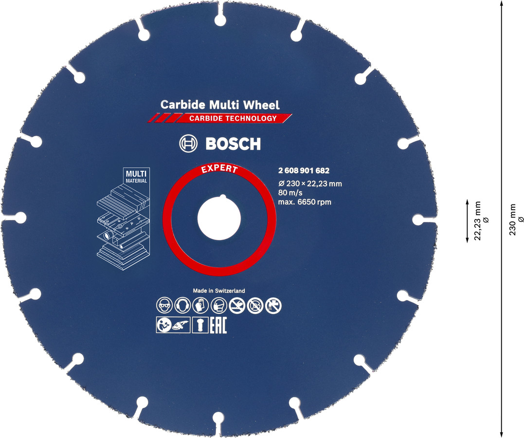 Karabīda daudzfunkcionālais griešanas disks lieliem leņķa slīpmašīnām, 230 mm, 22.23 mm urbums, 2608901682, BOSCH