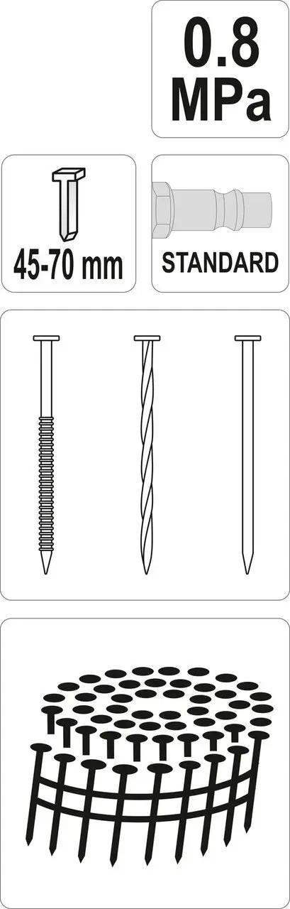 Pneimatiskais naglotājs ar ruļļveida kaseti 1/4" 8bar. 45-70mm YT-09213 YATO