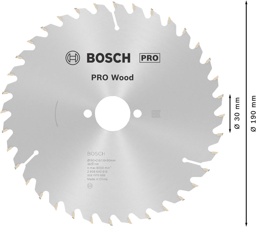 Ripzāģa disks 190x30 mm Optiline Wood, Rokas ripzāģiem PRO WOOD RIPZĀĢA ASMENS, 2608640616, BOSCH