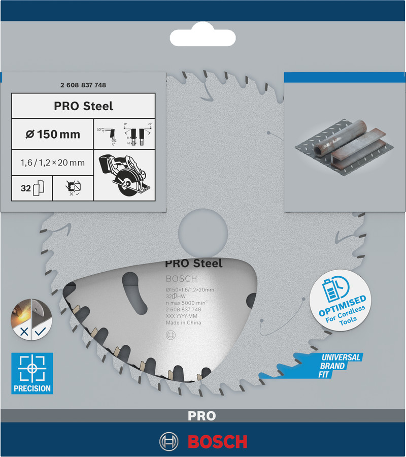 Standard for Steel 150x20x1.6/1.2x32T, Rokas sausajiem griežņiem PRO STEEL CORDLESS RIPZĀĢA ASMENS, 2608837748, BOSCH