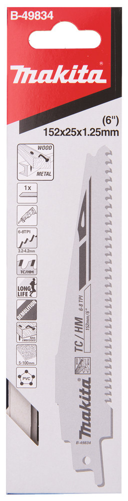 Universāls asmens TC/HM 152x1,25mm, (6-8tpi), 1gab., B-49834 MAKITA